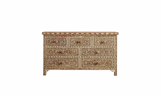 Handmade Bone Inlay Floral Pattern Chest of Drawer, Commode Handmade Wooden Furniture Handmade Bone Inlay Wooden sideboard with 7 Drawer