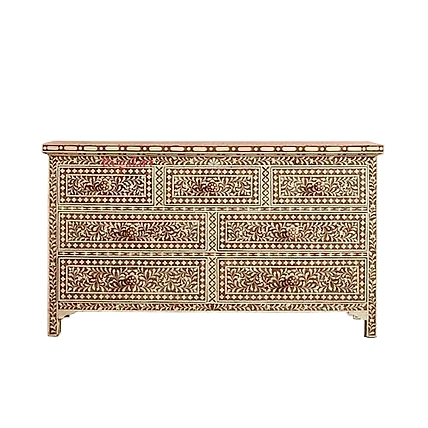 Handmade Bone Inlay Floral Pattern Chest of Drawer, Commode Handmade Wooden Furniture Handmade Bone Inlay Wooden sideboard with 7 Drawer-005