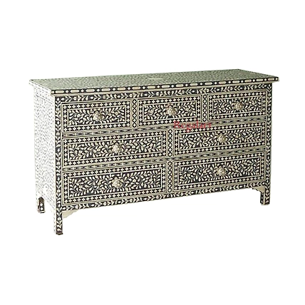 Handmade Bone Inlay Floral Pattern Chest of Drawer, Commode Handmade Wooden Furniture Handmade Bone Inlay Wooden sideboard with 7 Drawer-12499090