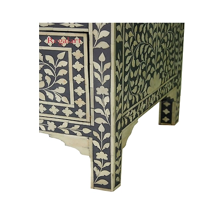 Handmade Bone Inlay Floral Pattern Chest of Drawer, Commode Handmade Wooden Furniture Handmade Bone Inlay Wooden sideboard with 7 Drawer-Blue-H 32 X W 46 X D 18-2