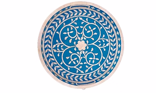 Handmade Bone Inlay Floral Art Kitchen Serving Tray Platter