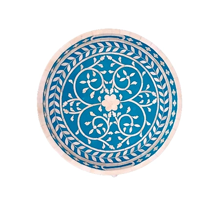 Handmade Bone Inlay Floral Art Kitchen Serving Tray Platter-12507040