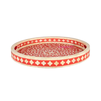 Handmade Bone Inlay Kitchen Serving Tray Decorative Floral Design Tray-W 30 X D 30 X H 2.5-1