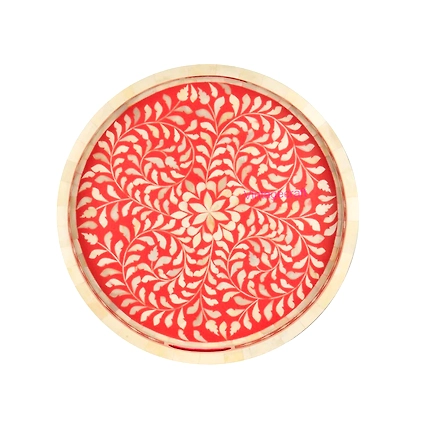 Handmade Bone Inlay Kitchen Serving Tray Decorative Floral Design Tray-12507274