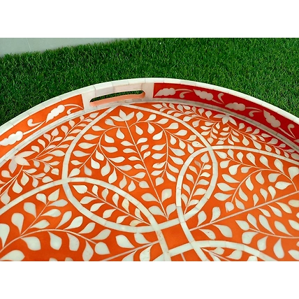 Bone Inlay Kitchen Serving Tray Handmade Decorative Floral Platter  Tray Decor-2