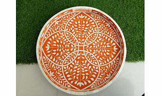 Bone Inlay Kitchen Serving Tray Handmade Decorative Floral Platter  Tray Decor