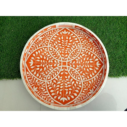 Bone Inlay Kitchen Serving Tray Handmade Decorative Floral Platter  Tray Decor-12507928