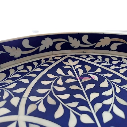 Artisanal Floral Bone Inlay Serving Tray Elegant Kitchen &amp; Dining Decor-W 45 X L 45 X H 5-4