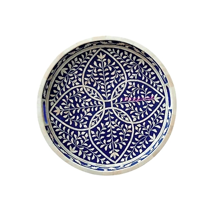 Artisanal Floral Bone Inlay Serving Tray Elegant Kitchen &amp; Dining Decor-W 45 X L 45 X H 5-5