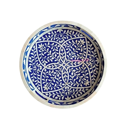 Artisanal Floral Bone Inlay Serving Tray Elegant Kitchen &amp; Dining Decor-W 45 X L 45 X H 5-1