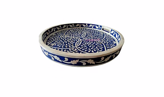 Artisanal Floral Bone Inlay Serving Tray Elegant Kitchen & Dining Decor