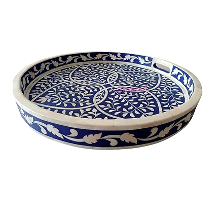 Artisanal Floral Bone Inlay Serving Tray Elegant Kitchen &amp; Dining Decor-167
