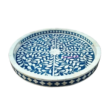 Serving Tray Handmade Bone Inlay Floral Art Home Decor Gift Art-W 30 X D 30 X H 2.5-1