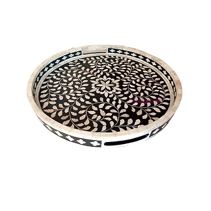 Handmade Customized Bone Inlay Round Decorative Serving Tray for Home &amp; Office-W 30 X D 30 X H 2.5-1