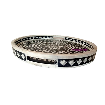 Handmade Customized Bone Inlay Round Decorative Serving Tray for Home &amp; Office-W 30 X D 30 X H 2.5-2