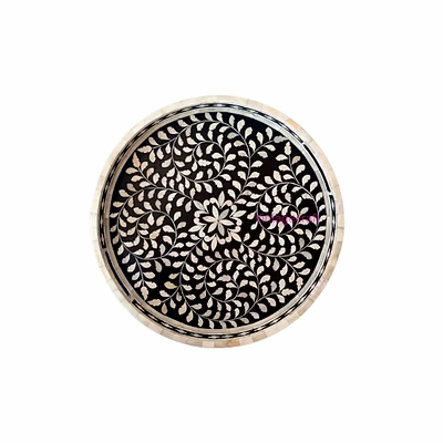 the regal art handmade customized bone inlay round decorative serving tray for home & office