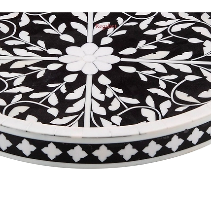 Bone Inlay Round Design Tray: Kitchen Serving Tray with Floral Design Home Decor-W 40 X D 40 X H 5-2
