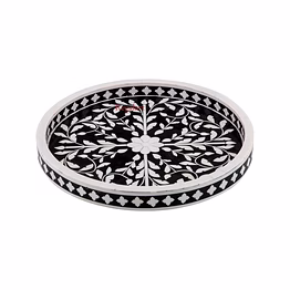 bone inlay round design tray: kitchen serving tray with floral design home decor