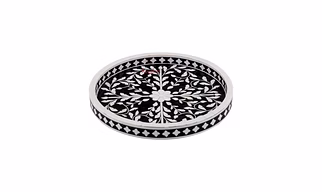 Bone Inlay Round Design Tray: Kitchen Serving Tray with Floral Design Home Decor
