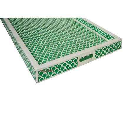 Handmade Bone Inlay Dining Table Serving Tray - Kitchen Decor-W 30  X D 15 X H 2.5-1