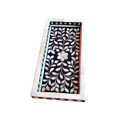 Bone Inlay Kitchen serving tray floral pattern Home Decor Art Christmas Decor tray Jewellery tray Personalized tray-W 50 X D 38 X H 5-2