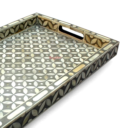 Handmade Bone Inlay Kitchen Serving Tray with a Unique Pattern-W 30  X D 15 X H 2.5-2
