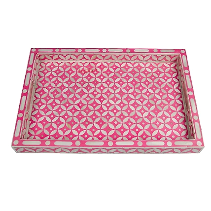 Handmade Bone Inlay Kitchen Serving Tray with a Unique Pattern-W 30  X D 15 X H 2.5-1