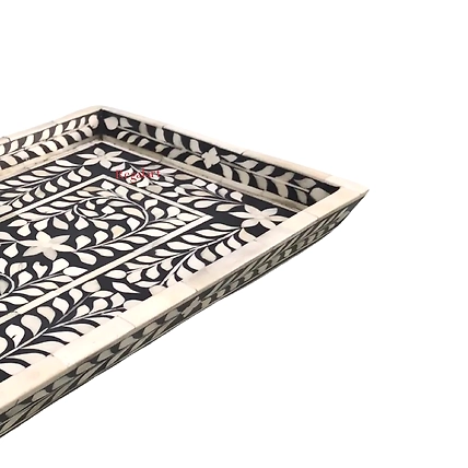 Bone Inlay Kitchen Serving Tray with Floral Pattern - Ideal for Serving Coffee Home decor tray Indian Tray-W 30  X D 15 X H 2.5-2