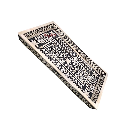 Bone Inlay Kitchen Serving Tray with Floral Pattern - Ideal for Serving Coffee Home decor tray Indian Tray-W 30  X D 15 X H 2.5-1