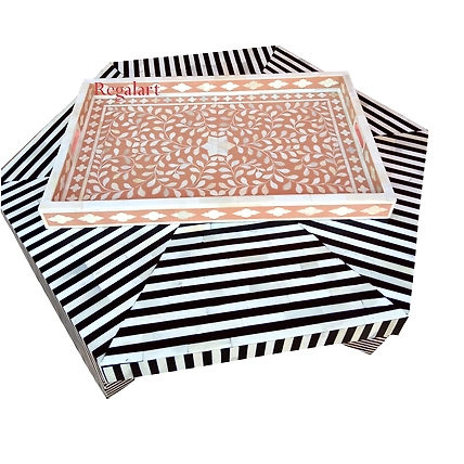 Handmade Bone Inlay Table Serving Kitchen Tray-W 30  X D 15 X H 2.5-4