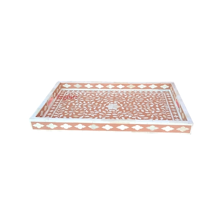 Handmade Bone Inlay Table Serving Kitchen Tray-W 30  X D 15 X H 2.5-2