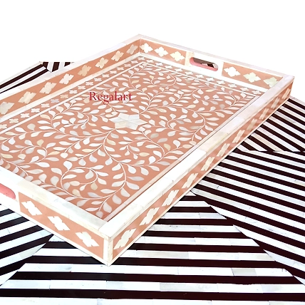 Handmade Bone Inlay Table Serving Kitchen Tray-W 30  X D 15 X H 2.5-1