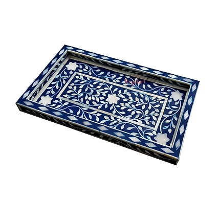 Handcrafted Kitchen Serving Tray, Bone Inlay Floral Pattern - Home Decor-W 50 X D 38 X H 5-3