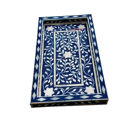Handcrafted Kitchen Serving Tray, Bone Inlay Floral Pattern - Home Decor-W 50 X D 38 X H 5-2