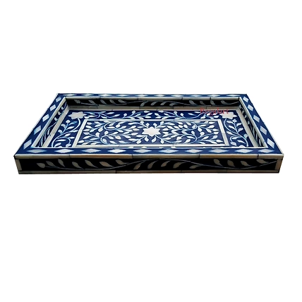 Handcrafted Kitchen Serving Tray, Bone Inlay Floral Pattern - Home Decor-W 50 X D 38 X H 5-1