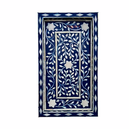 handcrafted kitchen serving tray, bone inlay floral pattern - home decor