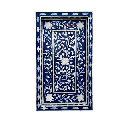 Handcrafted Kitchen Serving Tray, Bone Inlay Floral Pattern - Home Decor-12516536