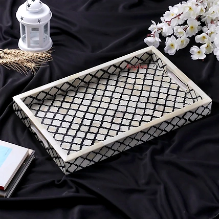 Bone Inlay unique Kitchen serving Tray, Coffee Decorative Tray-W 30  X D 15 X H 2.5-2