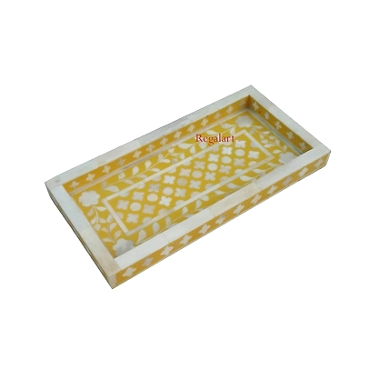 Handmade bone inlay kitchen serving tray floral pattern home decor art-W 30  X D 15 X H 2.5-4