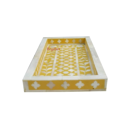 Handmade bone inlay kitchen serving tray floral pattern home decor art-W 30  X D 15 X H 2.5-2