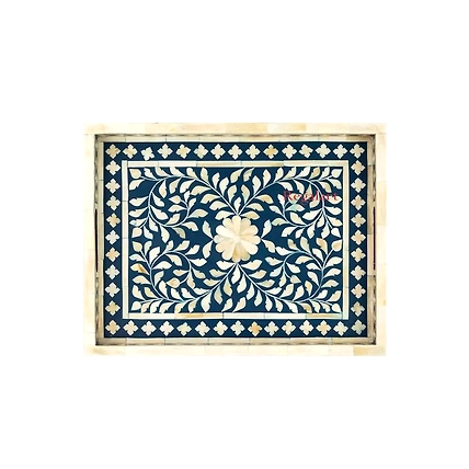 Bone Inlay Floral Pattern Kitchen Serving Tray Handmade Kitchen Decor Tray-W 30 X D 15 X H 2.5-3