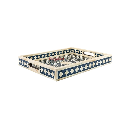 Bone Inlay Floral Pattern Kitchen Serving Tray Handmade Kitchen Decor Tray-W 30 X D 15 X H 2.5-4