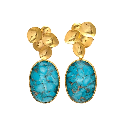 925 STERLING SILVER TURQUOISE DOUBLET EARRINGS GOLD PLATED-6