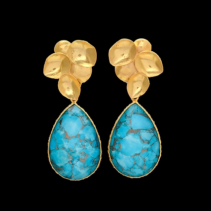 925 STERLING SILVER TURQUOISE DOUBLET EARRINGS GOLD PLATED-7