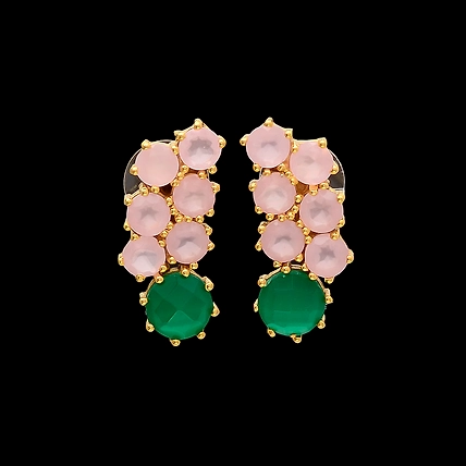 GREEN ONYX &amp; ROSE CHALCEDONY EARRINGS-12497888