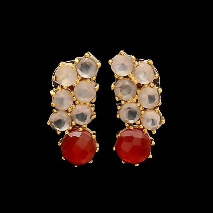 GREEN ONYX &amp; ROSE CHALCEDONY EARRINGS-1