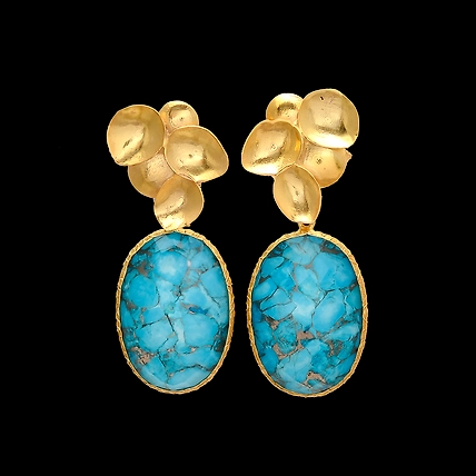925 STERLING SILVER TURQUOISE DOUBLET EARRINGS GOLD PLATED-12497850