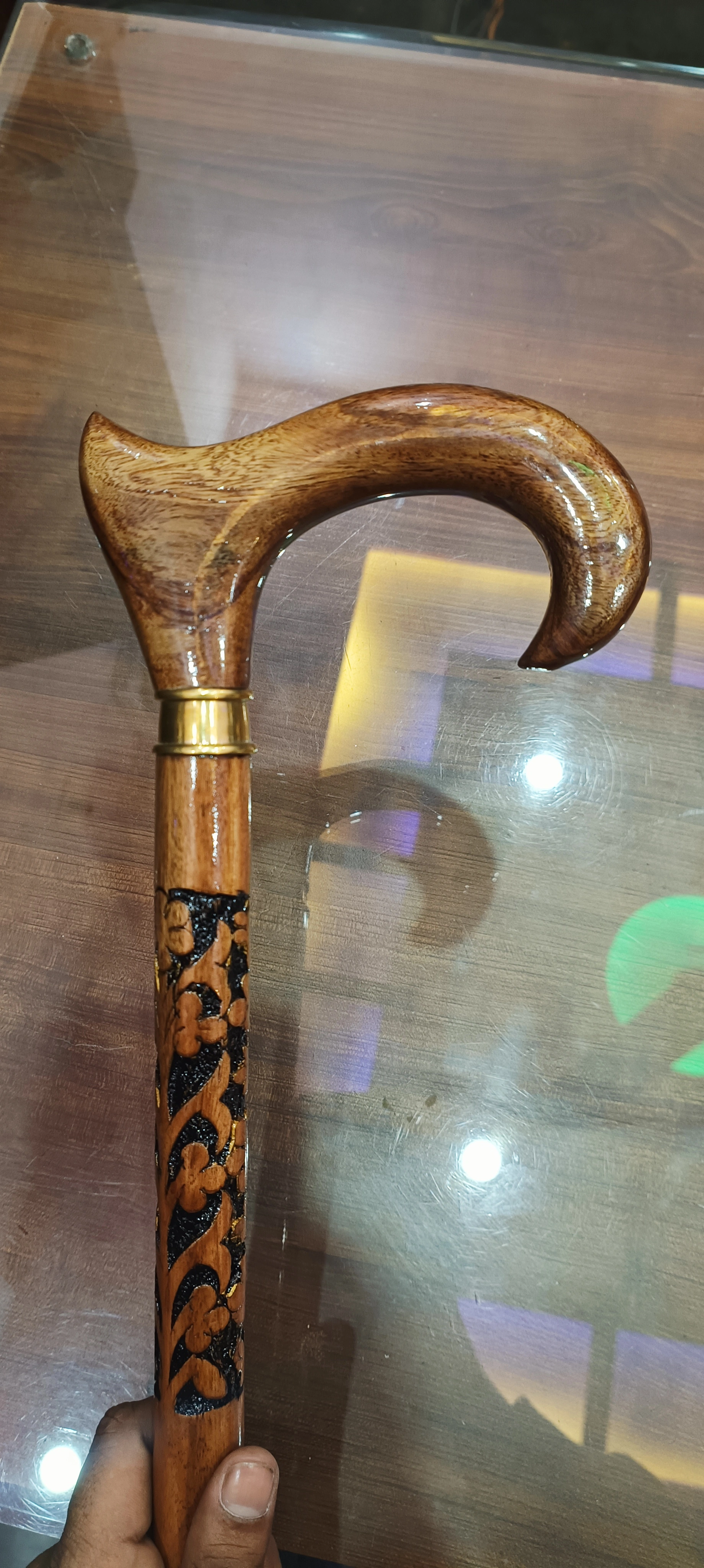 WOODEN CANE WALKING STICK BROWN-3