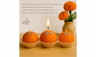 Wickbond Motichoor Ladoo Scented Candle | Handcrafted Soy Wax Sweet Aroma Candle for Diwali, Pooja, Gifting & Home Décor | Realistic Mithai Look | Set of 12