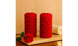 Wickbond Rose Pillar Scented Candles – Set of 2 Red Decorative Wax Candles for Home Décor & Gifting | Long-Lasting Floral Aroma | Romantic Ambience for Living Room & Bedroom